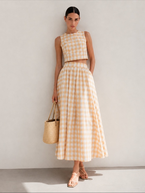Commense Dresses & Skirts - Commense Yellow Gingham Maxi Skirt Set